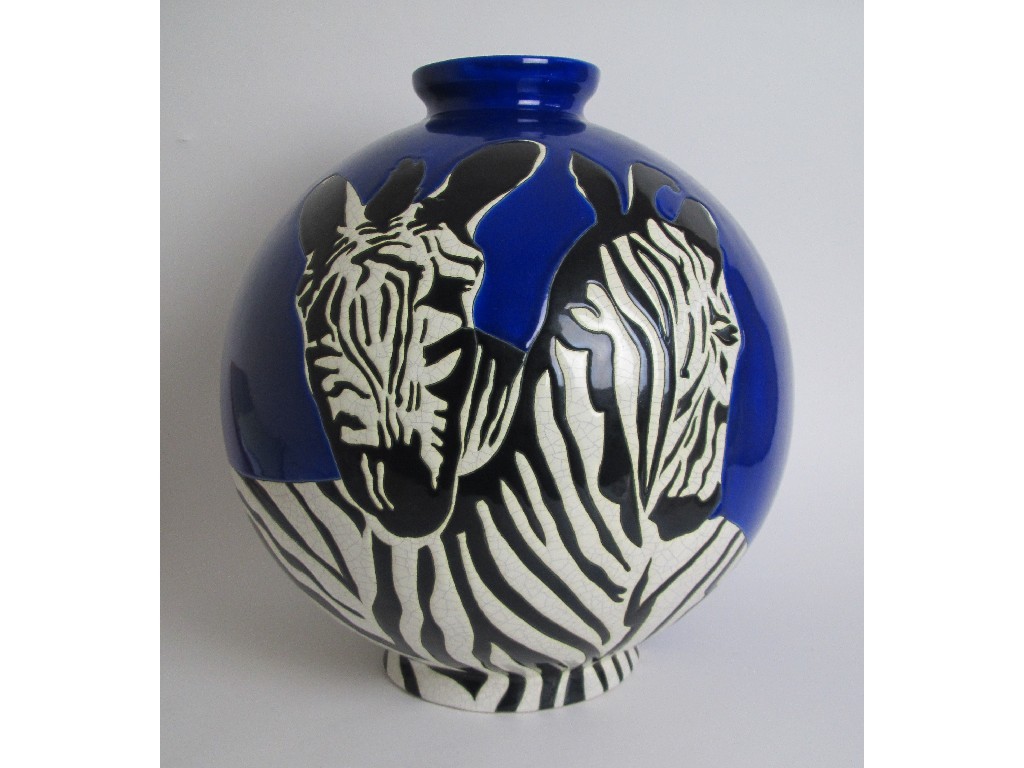 Appraisal: A Longwy Zebra vase designed by Dunillo Cunetti no printed