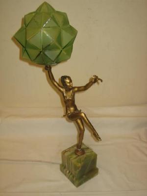 Appraisal: A SPELTER ART DECO FIGURAL LAMP modelled as a female