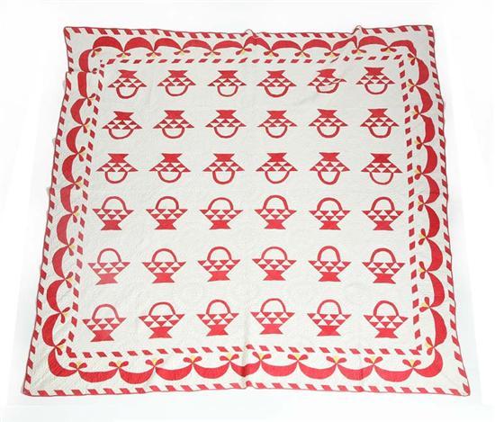 Appraisal: QUILT Red on white basket pattern with a red and