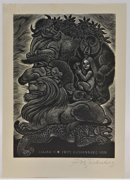 Appraisal: Fritz Eichenberg Child and Animals Woodblock Print Fritz Eichenberg Child