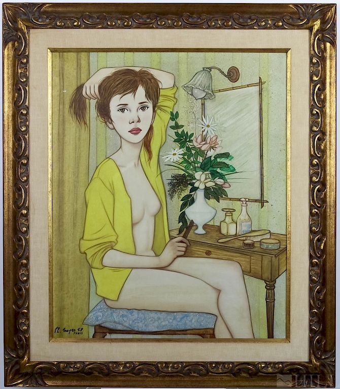 Appraisal: Philippe Noyer Nude Girl Acrylic Canvas Painting Philippe L Noyer