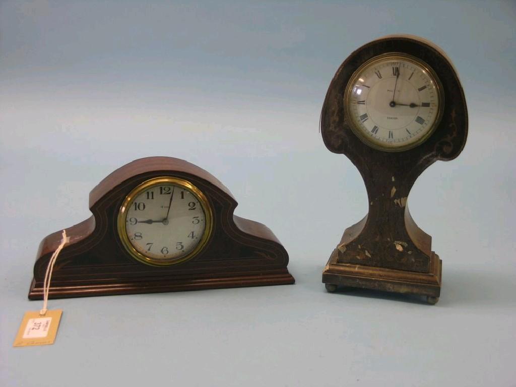 Appraisal: An Edwardian inlaid mahogany mantel clock silvered dial and -day