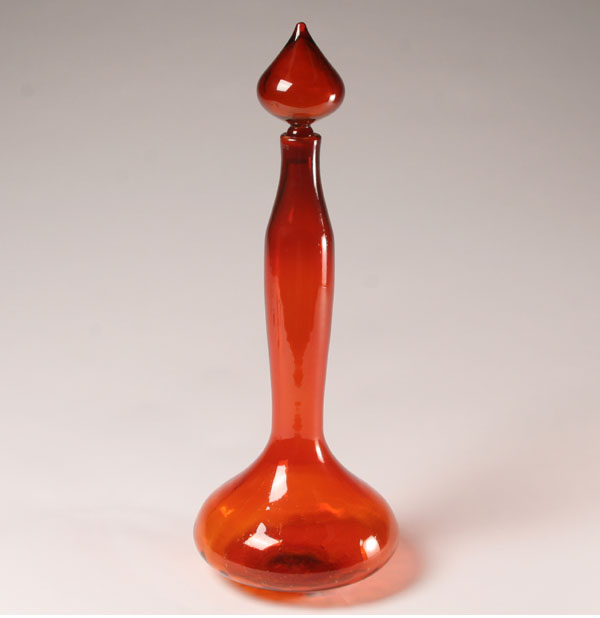 Appraisal: Lg Blenko Orange Glass Genie Bottle with Acid Mark H