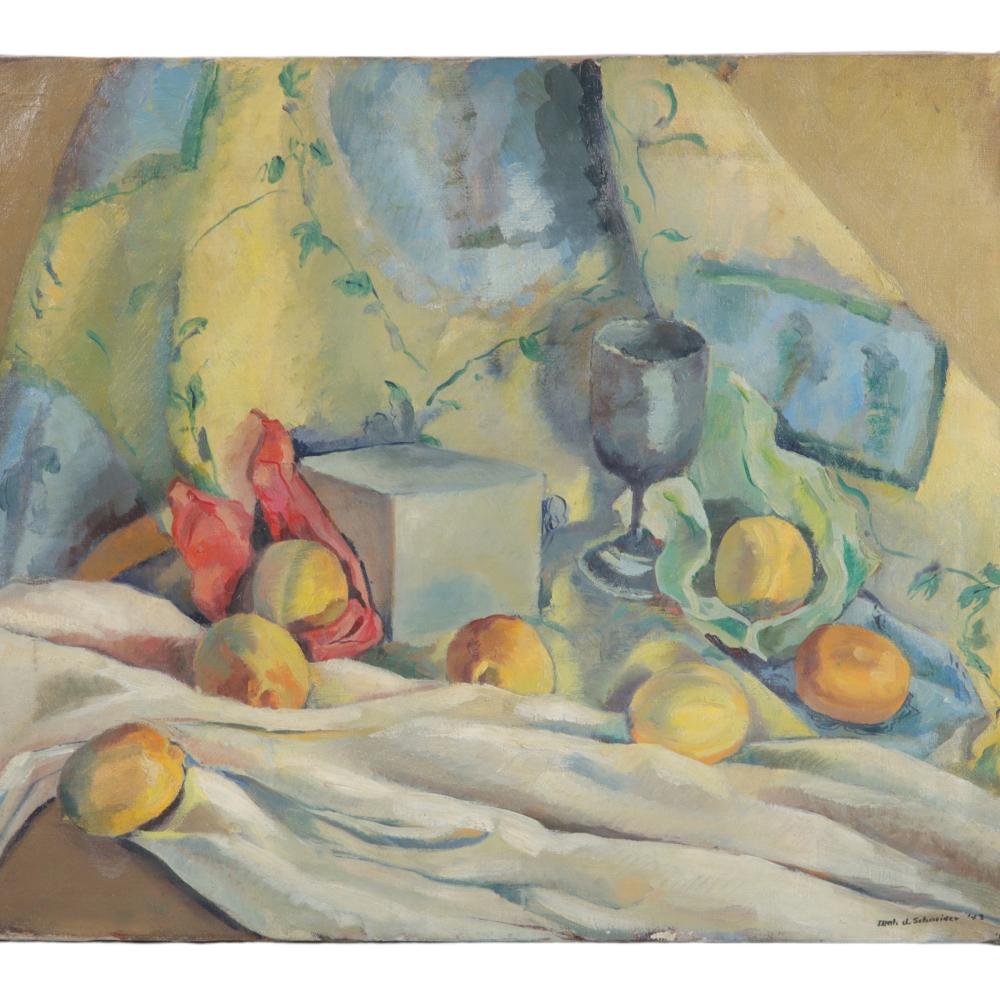 Appraisal: LEAH J SCHNEIDER AMERICAN TH CENTURY STILL LIFE WITH PEACHES