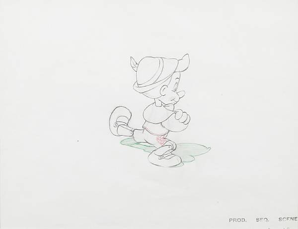 Appraisal: Three Walt Disney animation drawings from Pinocchio graphite and colored