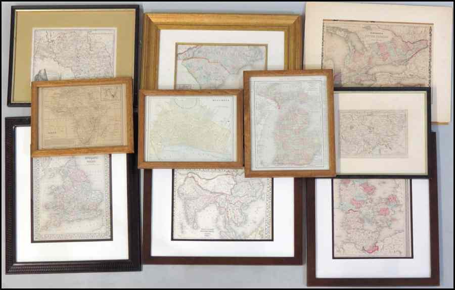 Appraisal: GROUP OF TEN ASSORTED FRAMED MAPS Various sizes and subjects