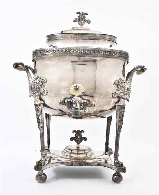 Appraisal: An English Silverplate Hot Water Kettle On Stand of handled