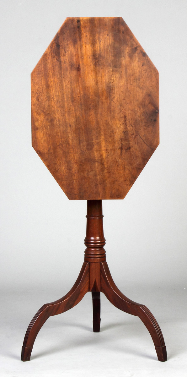 Appraisal: Fine Hepplewhite Mahogany Candle Stand C Diamond top fluted spade