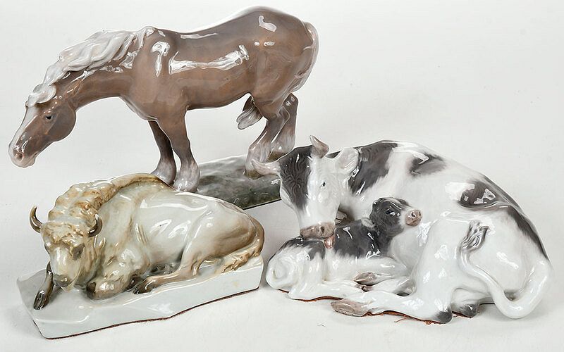 Appraisal: Three Porcelain Animal Figures Continental probably Royal Copenhagen comprising horse