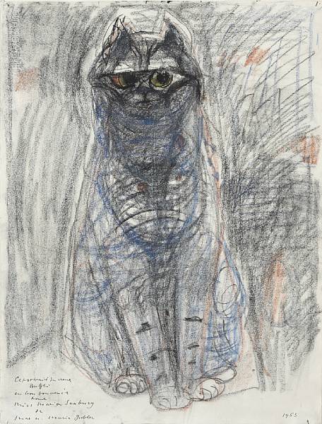 Appraisal: Max Gubler Swiss - Portrait of Butzli the Cat inscribed