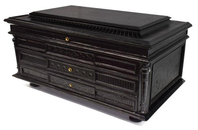 Appraisal: Silver chest or jewelry casket in black painted finish with