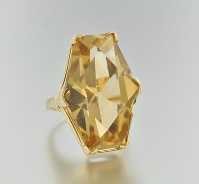 Appraisal: An American Modernist Citrine Ring k yellow gold ring set