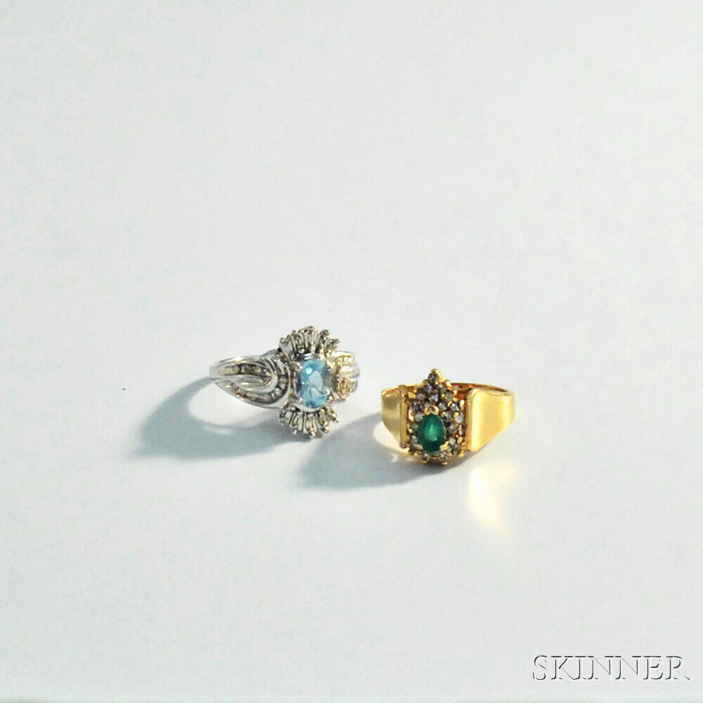 Appraisal: Two kt Gold and Gemstone Rings a white gold with