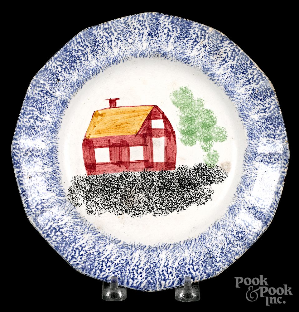 Appraisal: Blue spatter plate Exclusive on Bidsquare Blue spatter plate with