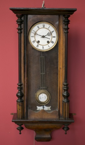 Appraisal: Victorian Regulator Walnut Wall Clock Ebonized half column supports on