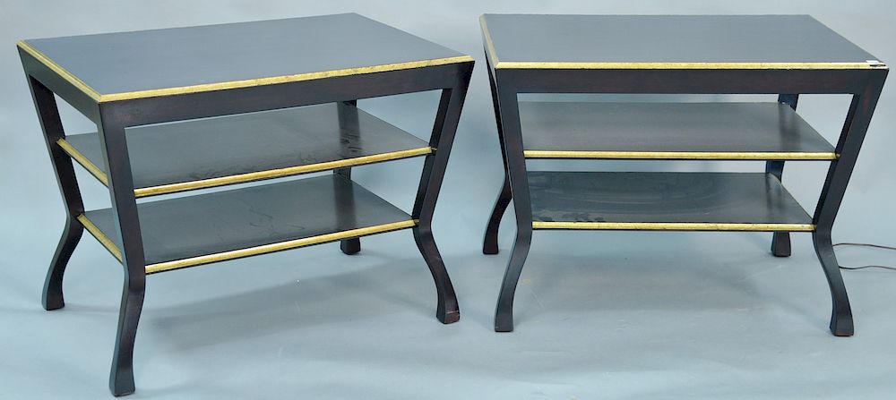 Appraisal: Pair of end tables black with gold trim ht in