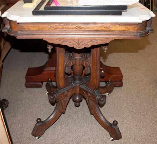 Appraisal: Renaissance Revival walnut marble top side table mid th century