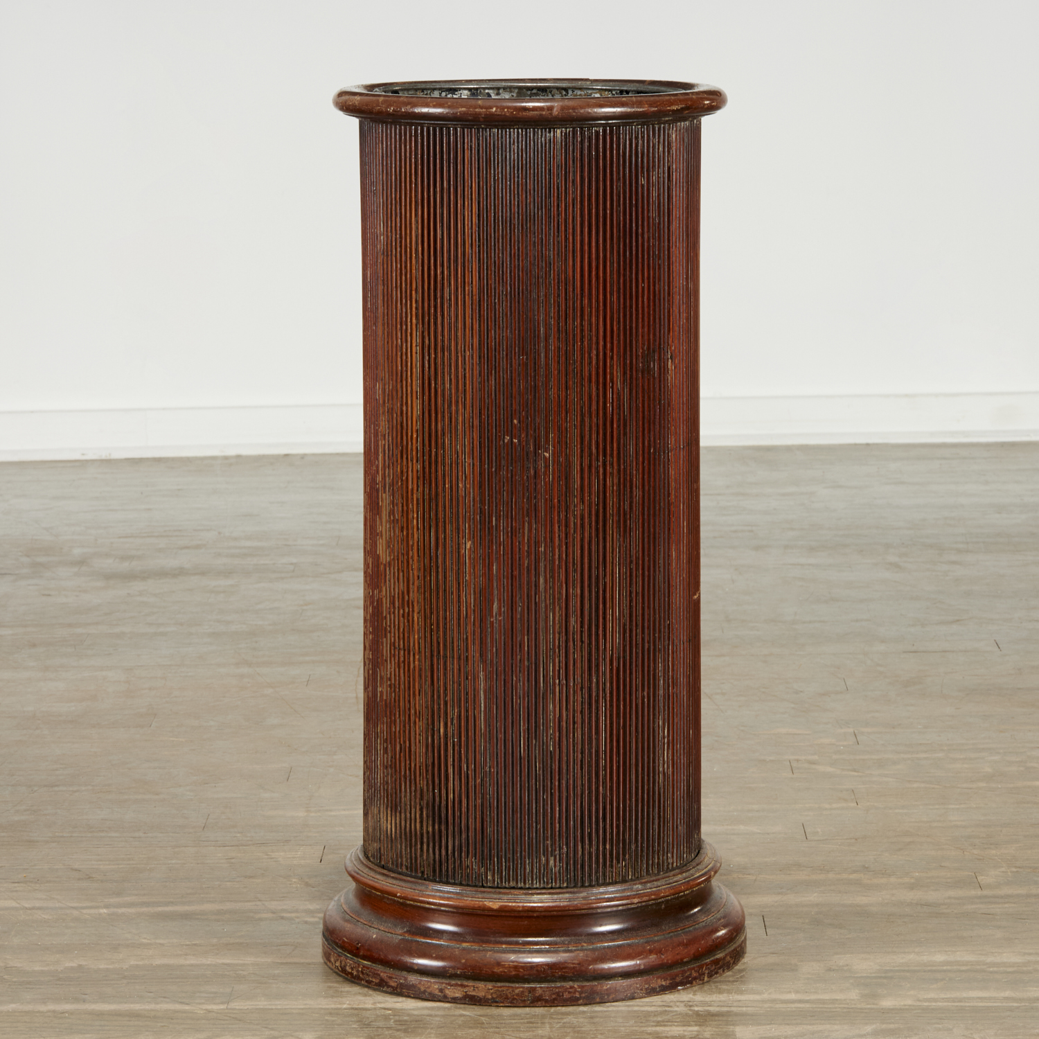 Appraisal: ANTIQUE ENGLISH MAHOGANY TAMBOUR UMBRELLA STAND th c of column-form