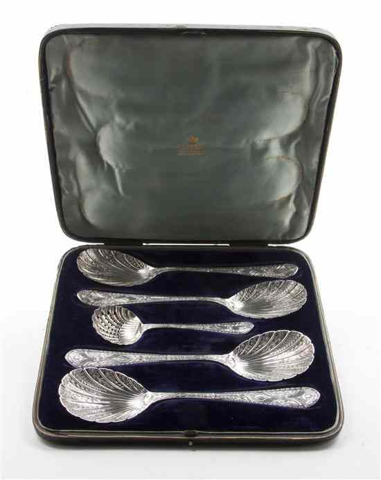 Appraisal: A Cased English Silverplate Berry Service Mappin Webb comprising four