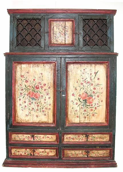 Appraisal: A Mexican paint decorated cabinet incorporating antique elements height ft