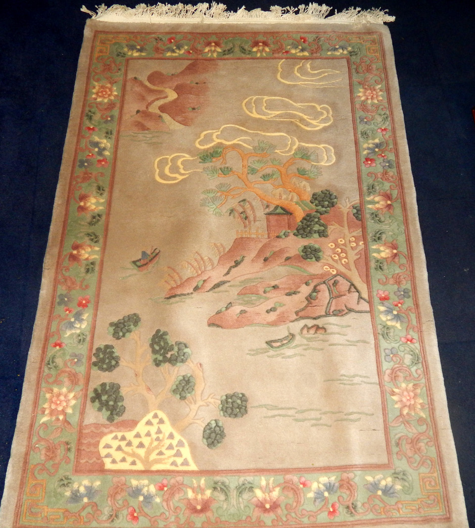 Appraisal: A Chinese floral mushroom ground rug cm x cm