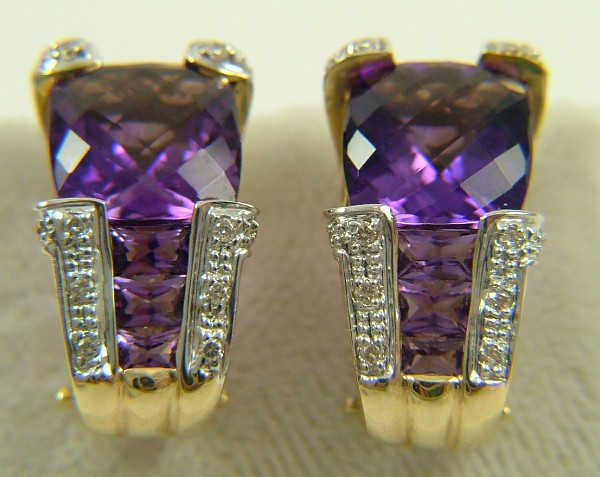 Appraisal: PAIR OF AMETHYST AND DIAMOND EARRINGS each K yellow and