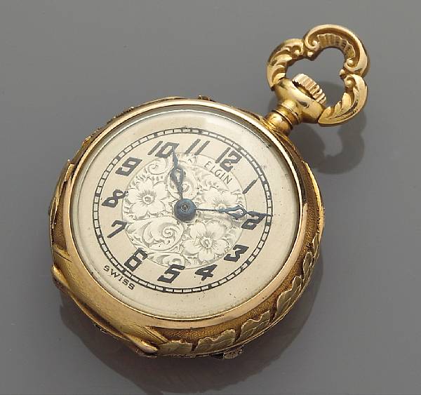 Appraisal: A diamond and enamel open face pocket watch Elgin Swiss