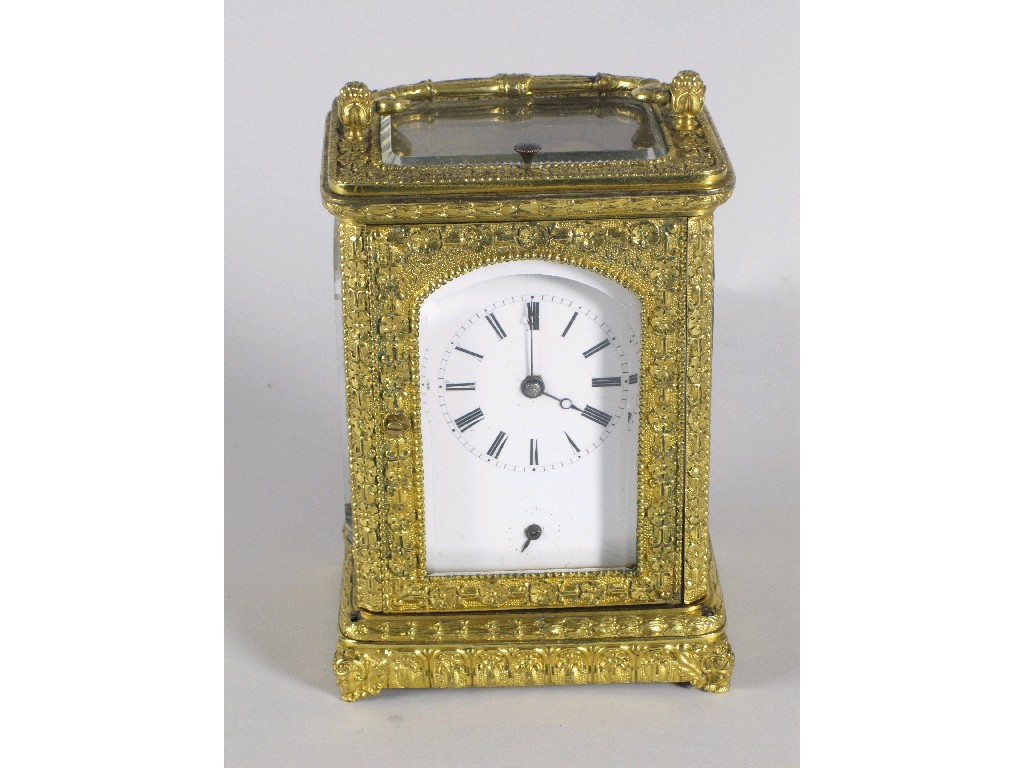 Appraisal: A th Century French Carriage Clock in ornate gilt case