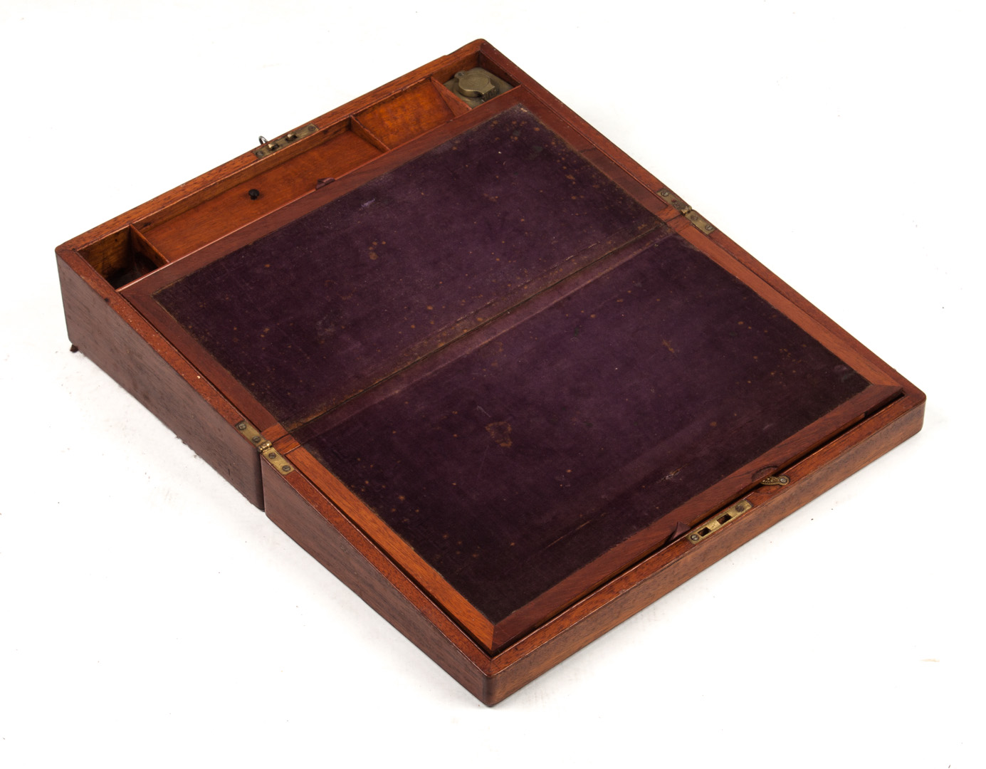 Appraisal: Victorian mahogany traveling desk mid- th century with velvet-covered writing