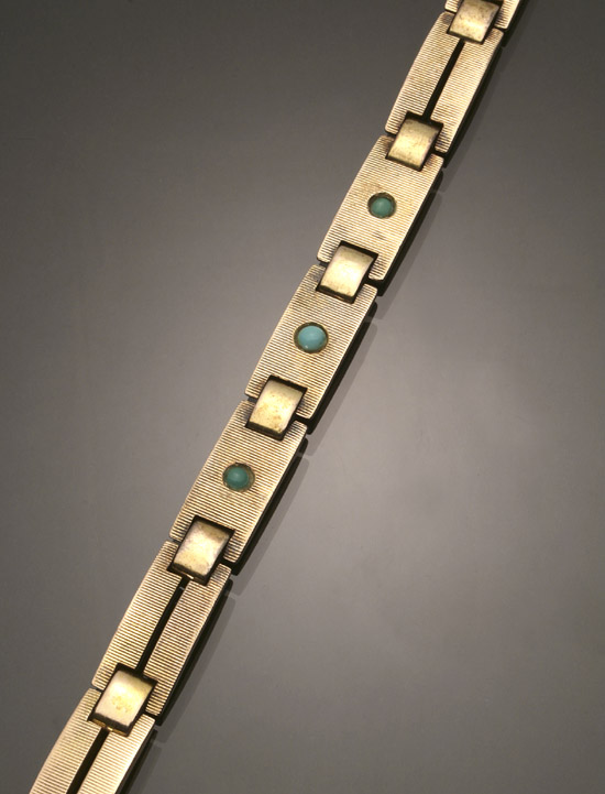 Appraisal: Russian -Karat Yellow-Gold and Turquoise Bracelet The flexible mount set