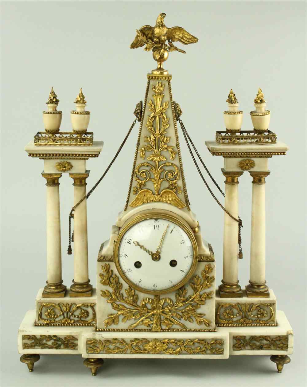 Appraisal: LOUIS XVI STYLE GILT BRONZE MOUNTED MARBLE MANTEL CLOCK LATE