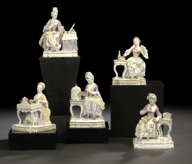 Appraisal: Good Five-Piece Set of Meissen Porcelain Allegorical Figures of The