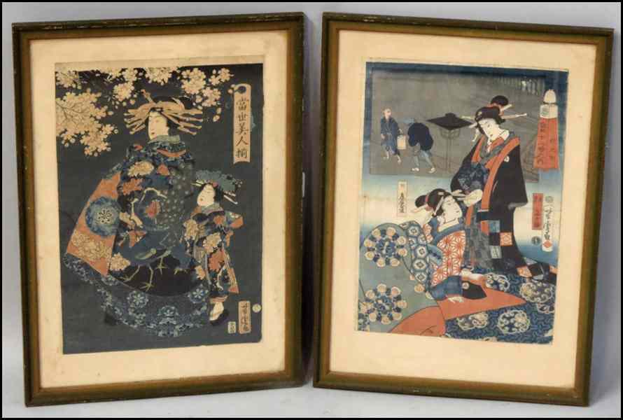 Appraisal: TWO FRAMED JAPANESE WOODBLOCK PRINTS Frames '' x '' ''