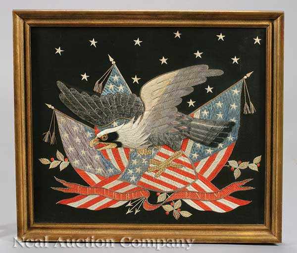 Appraisal: A Fine Framed Needlework The American Shield c depicting the