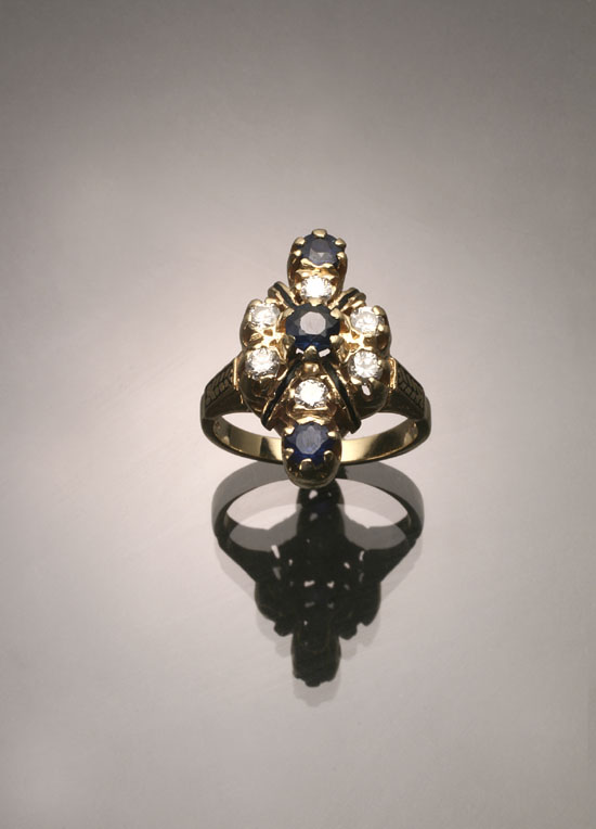 Appraisal: -Karat Yellow Gold Diamond and Blue Sapphire Dinner Ring Set