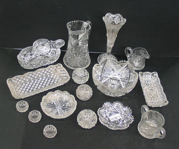 Appraisal: Sixteen pieces of American Brilliant cut glass Comprising trumpet vase