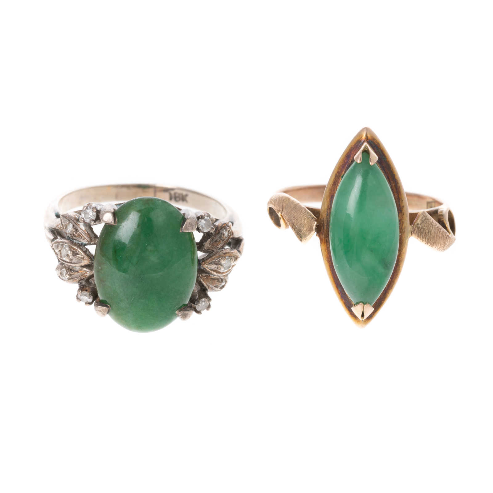 Appraisal: TWO VINTAGE JADE RINGS IN K K yellow gold ring