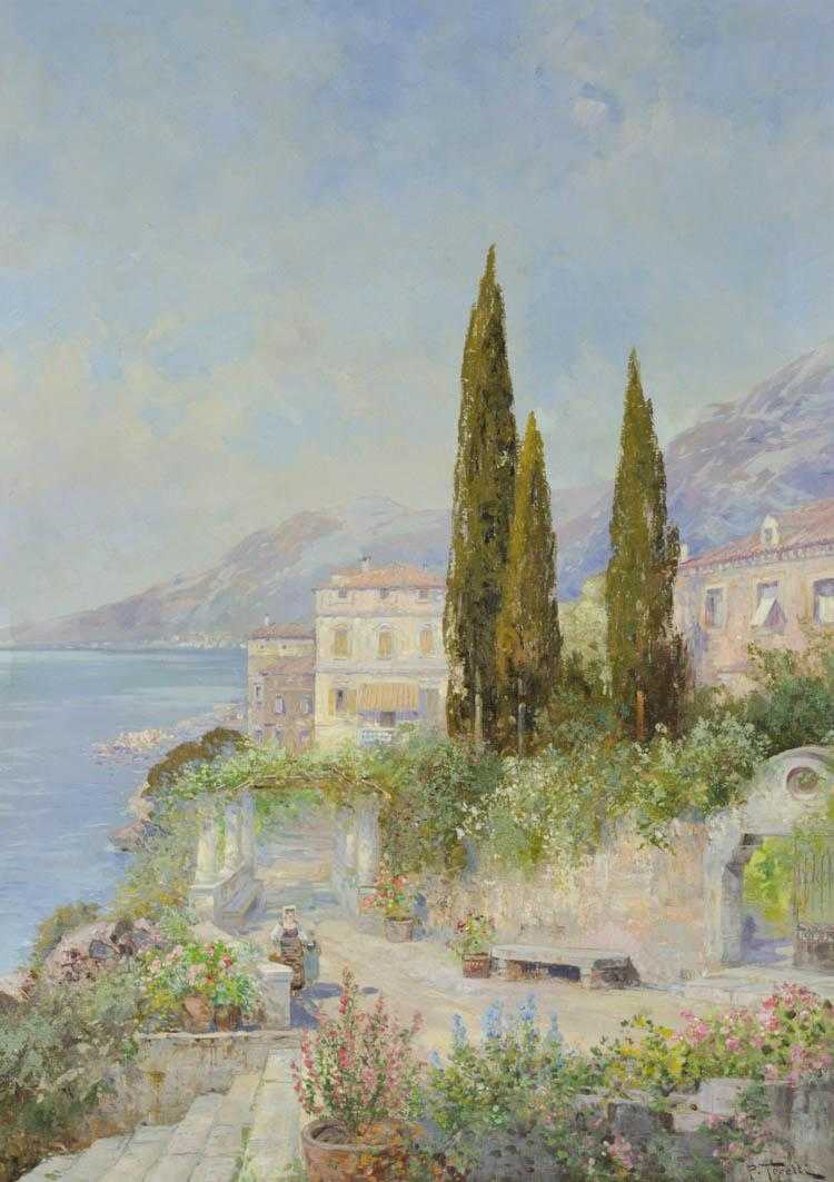 Appraisal: PIETRO TORETTI OIL ON CANVAS Italy - Mediterranean landscape with