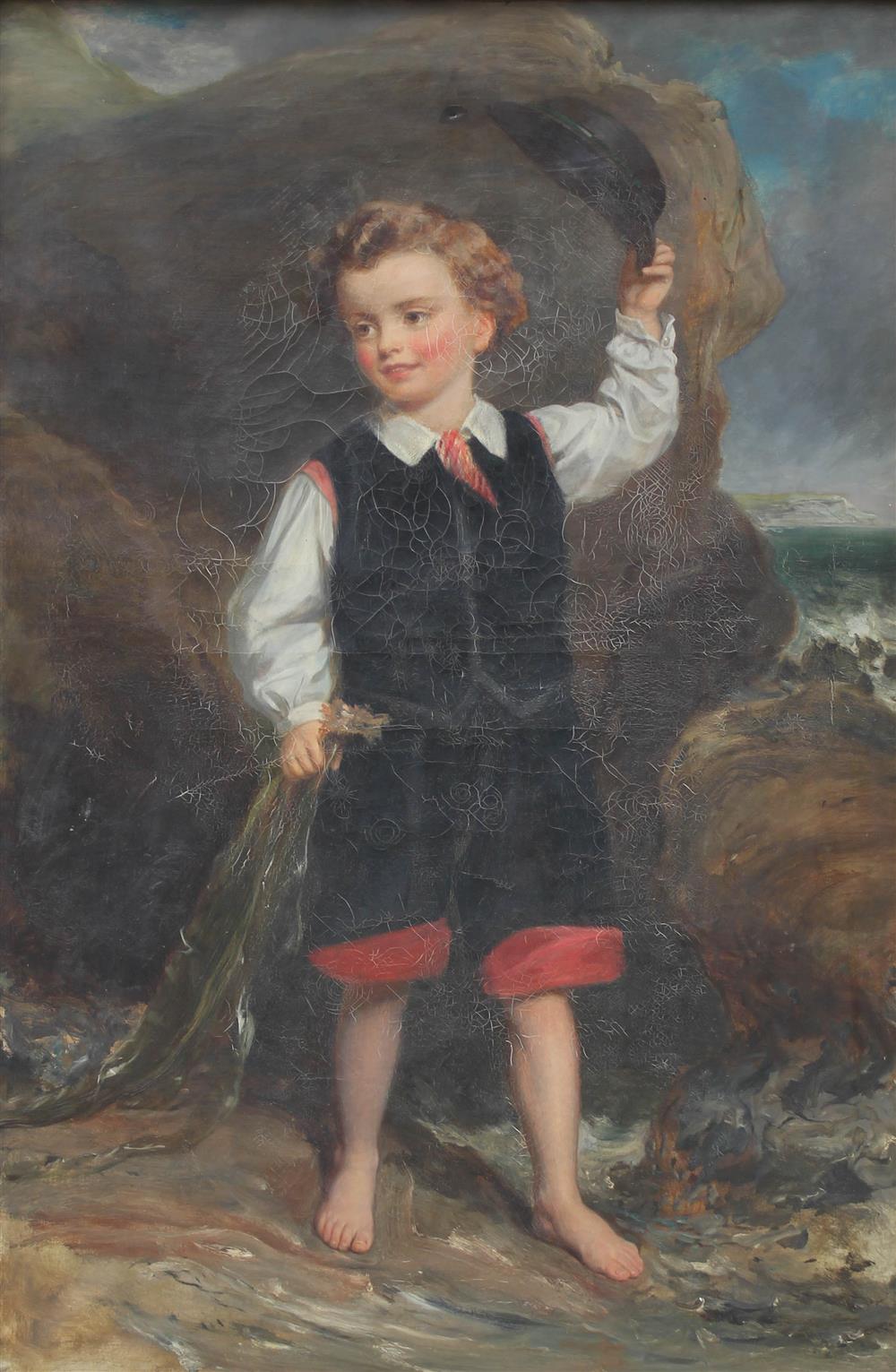 Appraisal: BRITISH SCHOOL TH CENTURY PORTRAIT OF A BOY DOFFING HIS