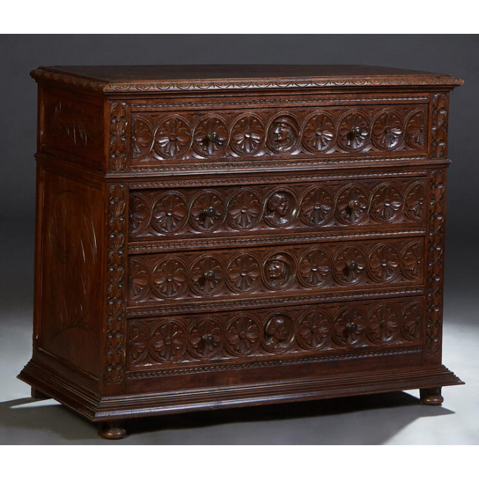 Appraisal: French Provincial Henri II Style Carved Oak Commode c the