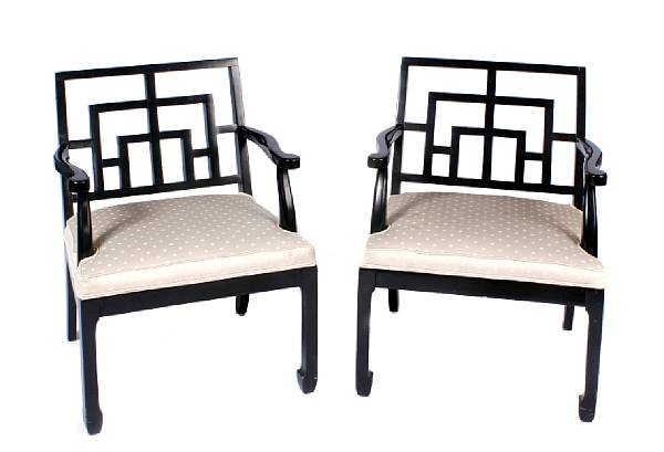 Appraisal: A pair of Chinese style black lacquer open armchairs height