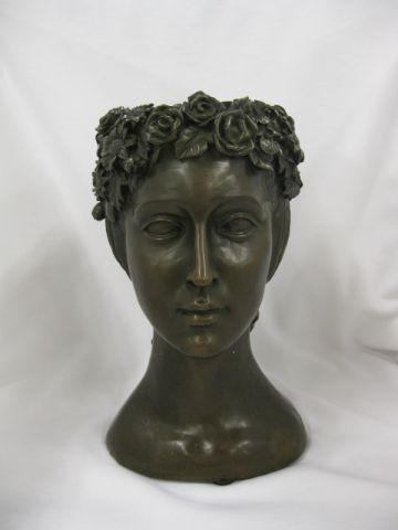 Appraisal: Bronze Bust of a Maiden flowers in her hair vase