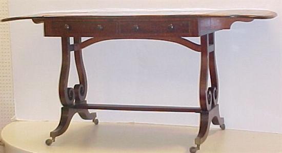 Appraisal: th C English sofa table figured mahogany and mahogany veneer