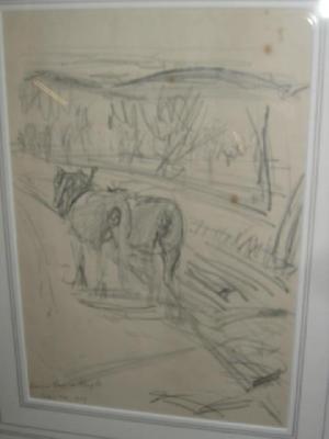 Appraisal: DAME LAURA KNIGHT Plough Horses pencil sketch signed and inscribed