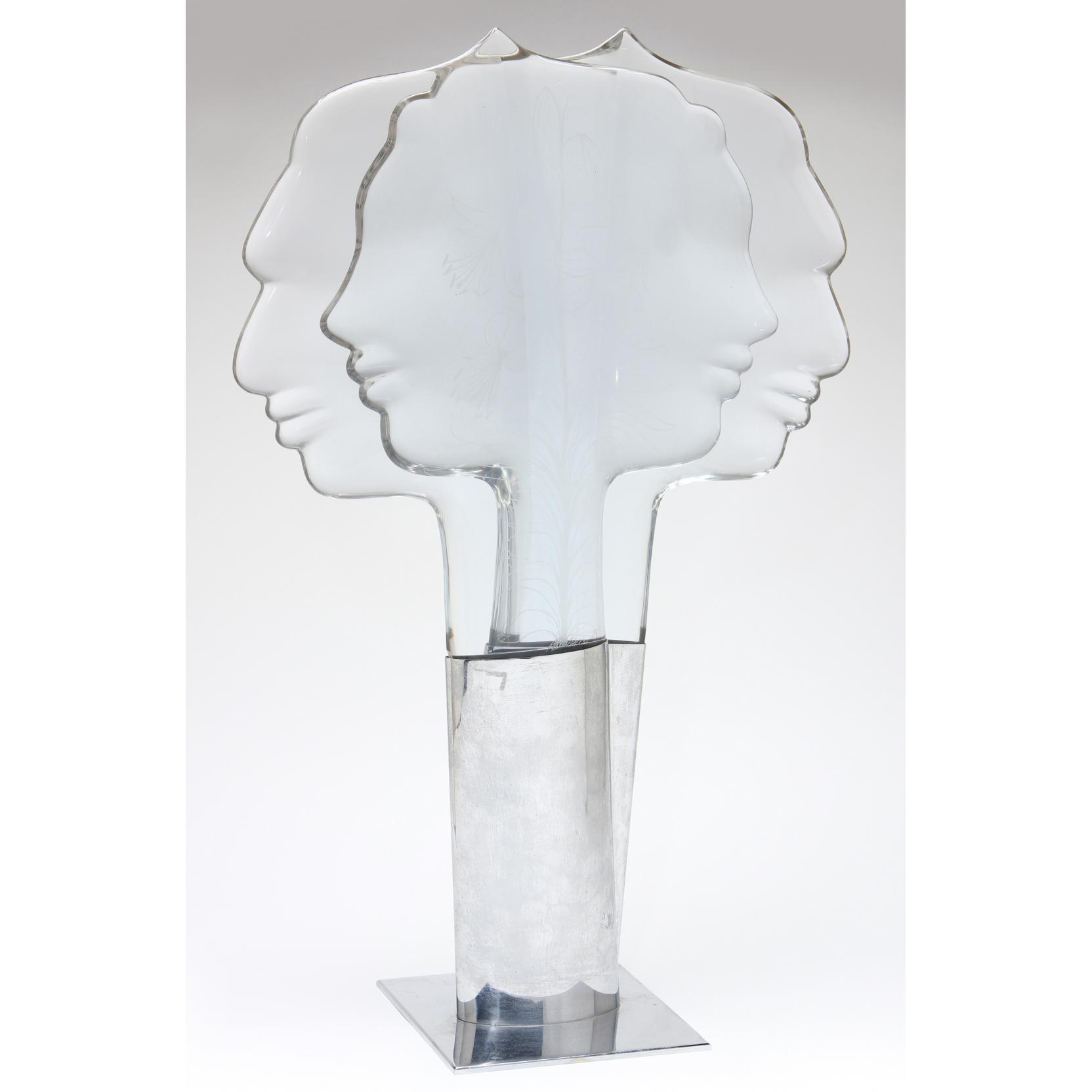 Appraisal: Blanka Adensamova Czech b Menschenkopfe molded colorless glass and chrome