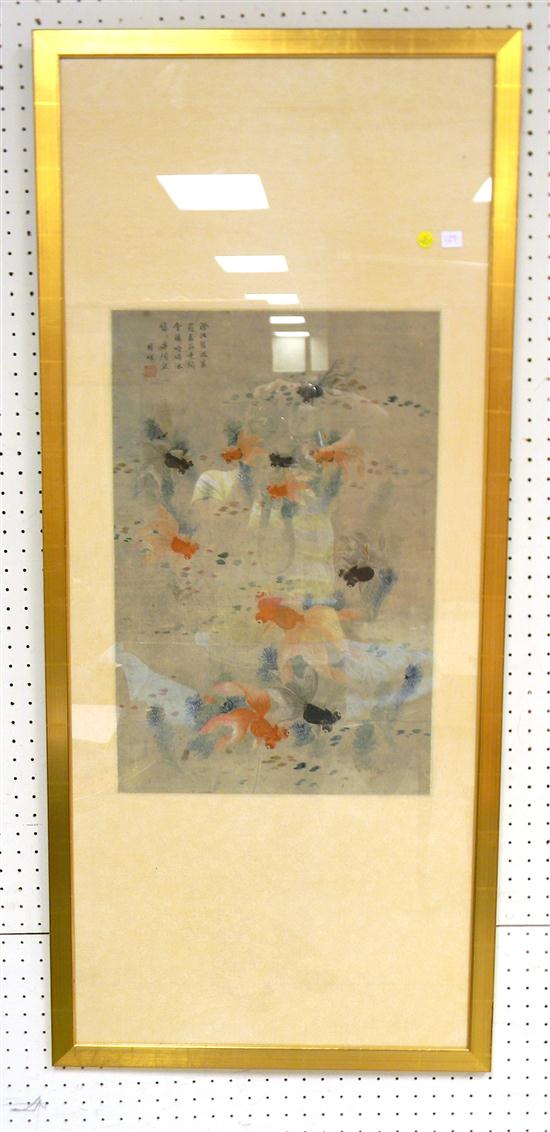 Appraisal: Chinese th century painting on paper depicting fancy goldfish inscribed