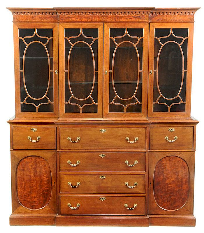 Appraisal: Chippendale Style Mahogany Breakfront early th century upper case with