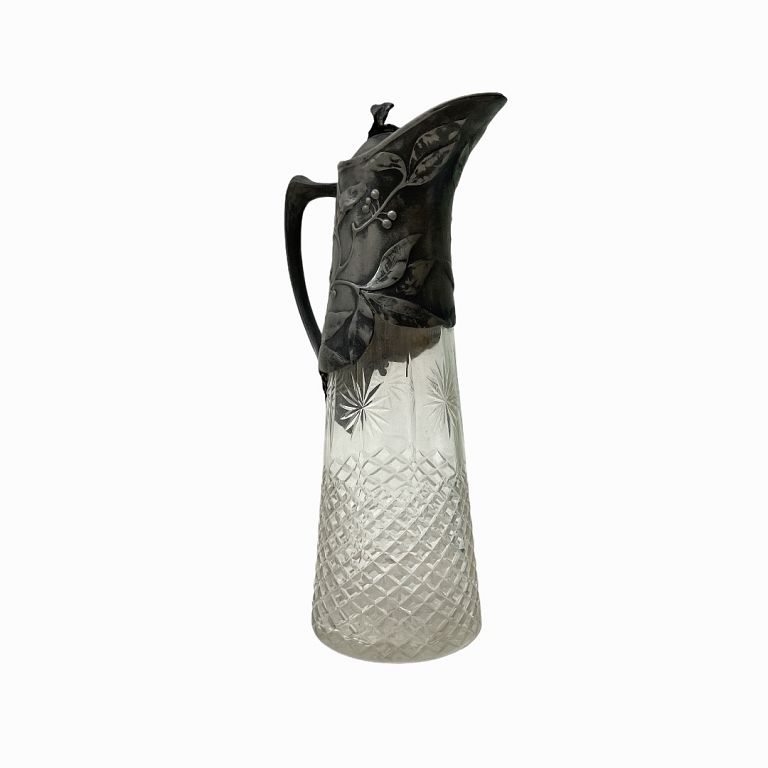 Appraisal: Silver Floral Design Glass Pitcher Silver Floral Design Glass Pitcher