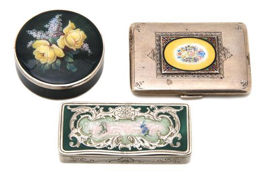 Appraisal: Group of Three Enameled Silver Boxes of various makers and