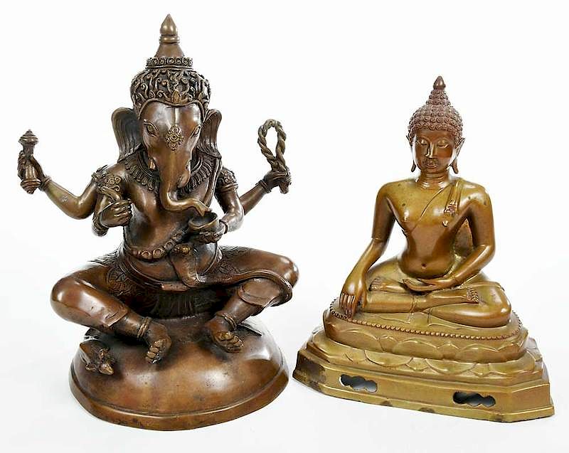 Appraisal: Two Asian Bronze Figures Ganesh and Buddha th century seated